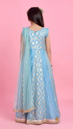 Online Zari Brocade Embroidered Lace Work Dress With Attached Drape Dupatta Ethnic Wear | Kurtis & Jumpsuits