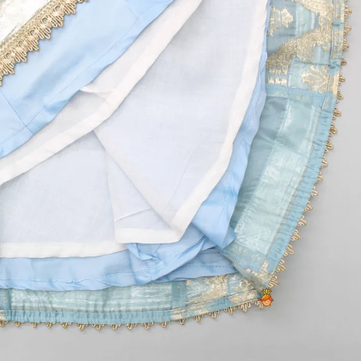 Online Zari Brocade Embroidered Lace Work Dress With Attached Drape Dupatta Ethnic Wear | Kurtis & Jumpsuits