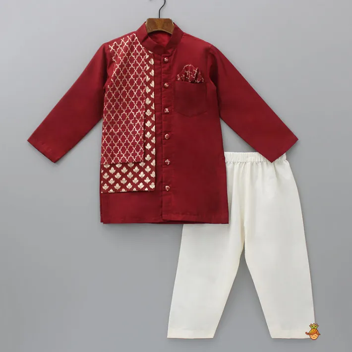 Online Zari Brocade Layered Flap Kurta And Pyjama BOY Indian Ethnic Wear | Ethnic Sets