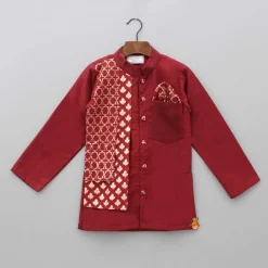 Outlet Zari Brocade Layered Flap Kurta And Pyjama BOY Indian Ethnic Wear | Ethnic Sets