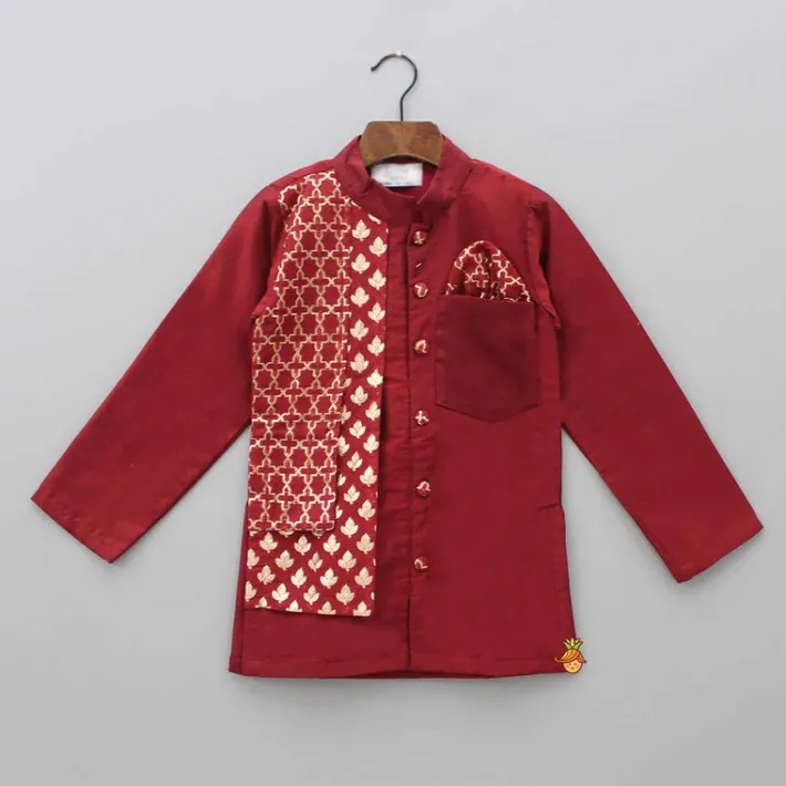 Outlet Zari Brocade Layered Flap Kurta And Pyjama BOY Indian Ethnic Wear | Ethnic Sets
