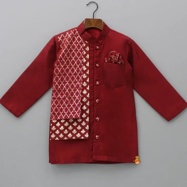 Online Zari Brocade Layered Flap Kurta And Pyjama BOY Indian Ethnic Wear | Ethnic Sets