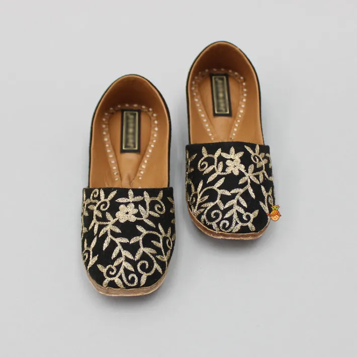 Hot Zari Embroidered Black Suede Jutti BOY Shoes