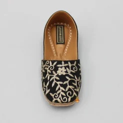 Hot Zari Embroidered Black Suede Jutti BOY Shoes