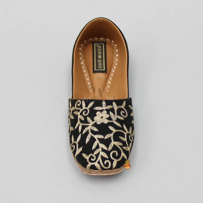 Hot Zari Embroidered Black Suede Jutti BOY Shoes