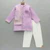 Hot Zari Embroidered Front Open Flap Kurta And Off White Pyjama BOY Twinning Sets | Indian Ethnic Wear