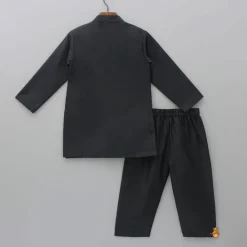 Hot Zari Embroidered Front Open Black Kurta And Pyjama BOY Indian Ethnic Wear | Ethnic Sets