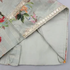 Online Zari Sequined Floral Printed Sage Green Top And Lurex Striped Patiala With Sparkling Dupatta Ethnic Wear | Dhotis & Patialas