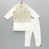Outlet Zari Thread Embroidered And Floral Printed Ethnic Jacket With Off White Kurta And Pyjama BOY Indian Ethnic Wear | Ethnic Sets