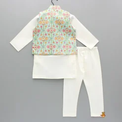 Outlet Zari Thread Embroidered And Floral Printed Ethnic Jacket With Off White Kurta And Pyjama BOY Indian Ethnic Wear | Ethnic Sets