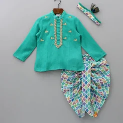 Hot Zari Thread Embroidered Kurta With Colourful Dhoti And Mukut BOY Twinning Sets | Indian Ethnic Wear