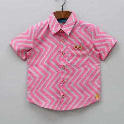 Clearance Zigzag Printed And Lurex Striped Dual Tone Shirt BOY Shirts & Tees