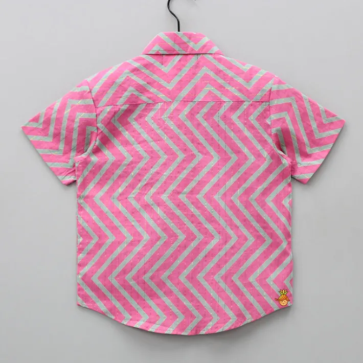 Clearance Zigzag Printed And Lurex Striped Dual Tone Shirt BOY Shirts & Tees