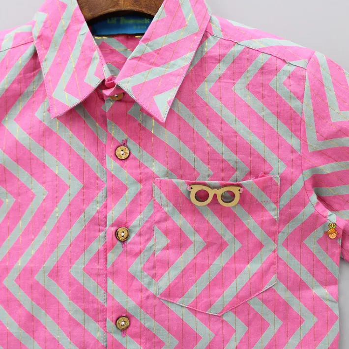 Clearance Zigzag Printed And Lurex Striped Dual Tone Shirt BOY Shirts & Tees